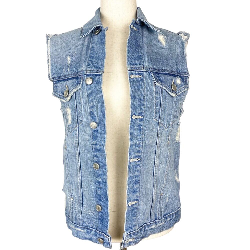 Lovers + Friends Ashton blue Denim Vest distressed women's S small color Solana